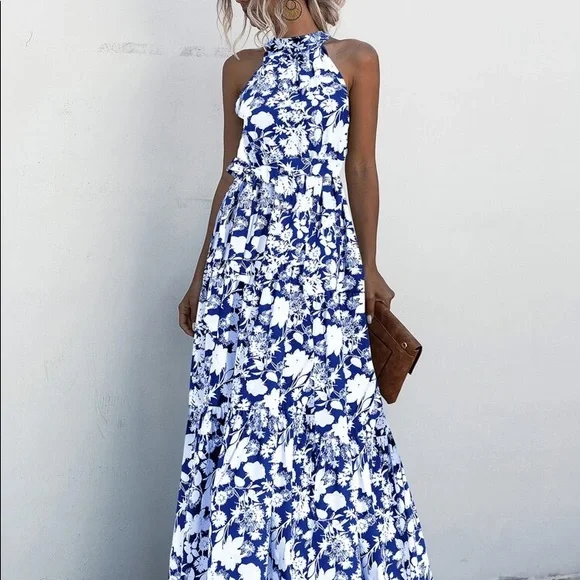 Boho Gypsy Halter Belted Maxi Dress New - Picture 11 of 12